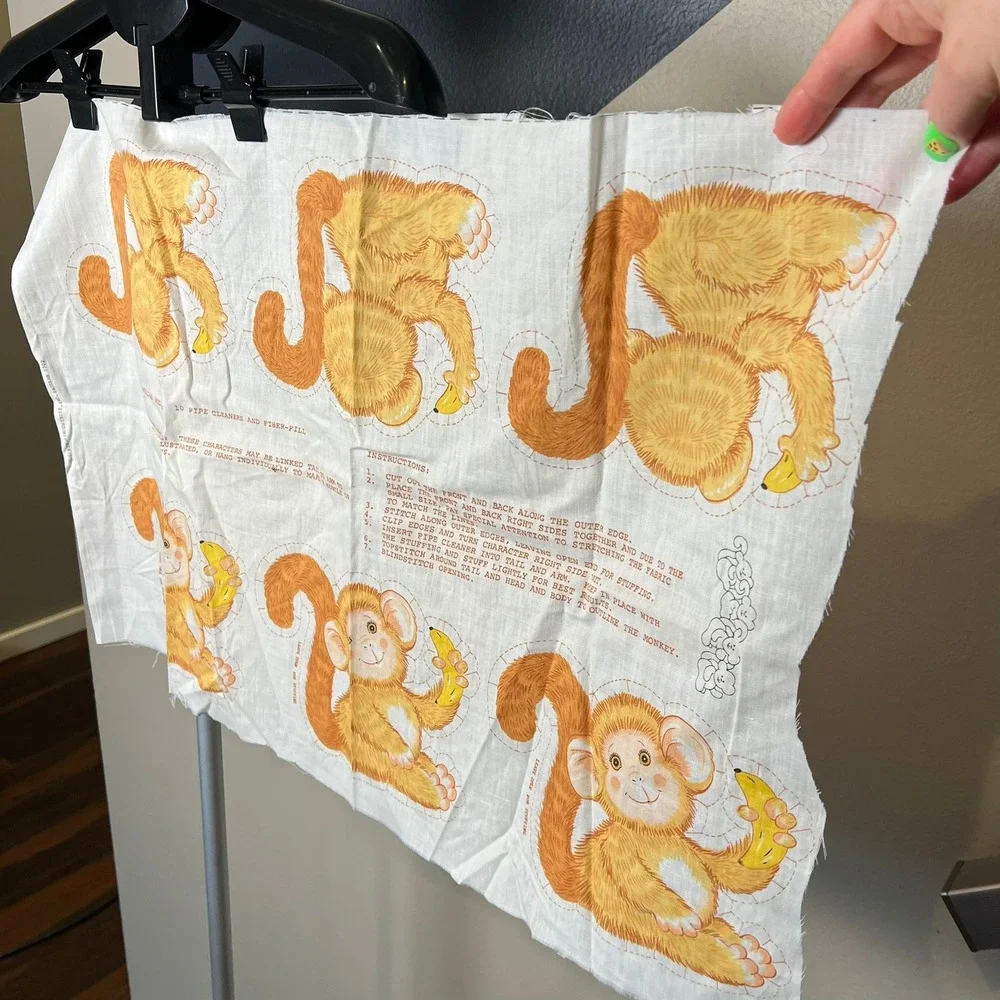 Vintage Cut & Sew Monkey Fabric Panel Plush Toy Craft Kit 7702
